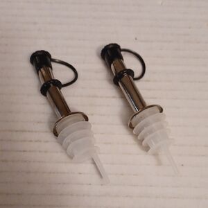 4/$40 New Stainless Steel Bottle Pourers With Attached Caps - Set Of 2